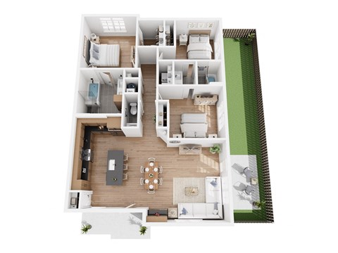 Floor plan for 3 beds, 2.5 baths, 1416 sqft